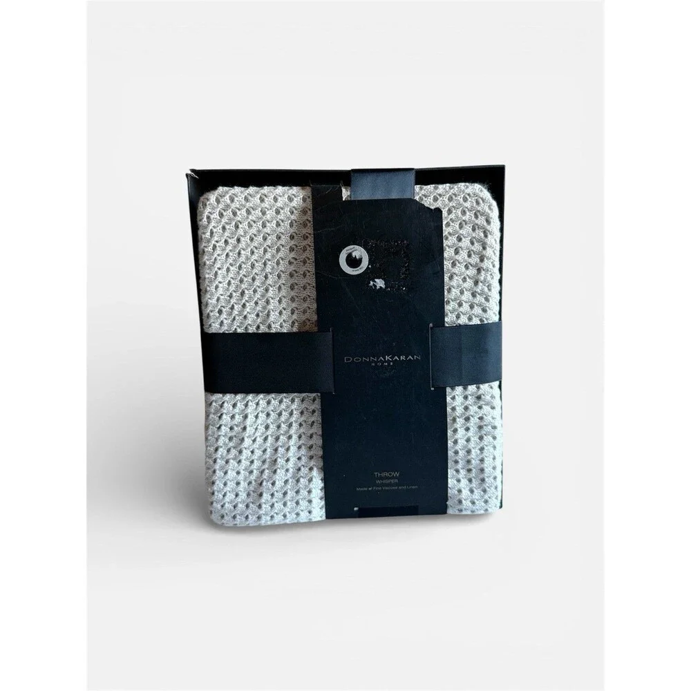 Donna Karan Open Knit Weave Throw Blanket in Natural Whisper 50x70